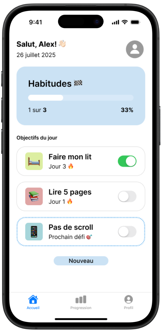 Upshift App Mockup - Interface des habitudes quotidiennes sur iPhone